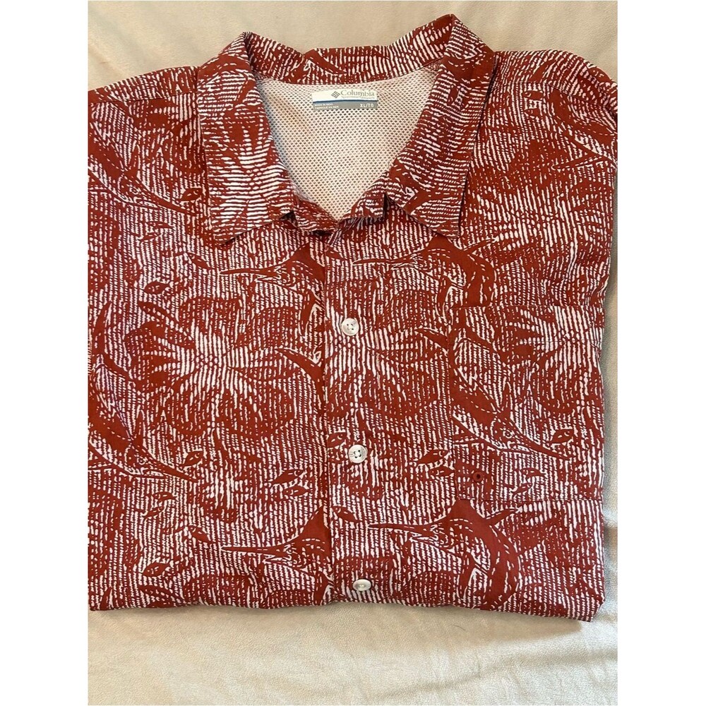 Columbia PFG Shirt XL Red Marlin Fish Print Cotton Vented Short Sleeve Button